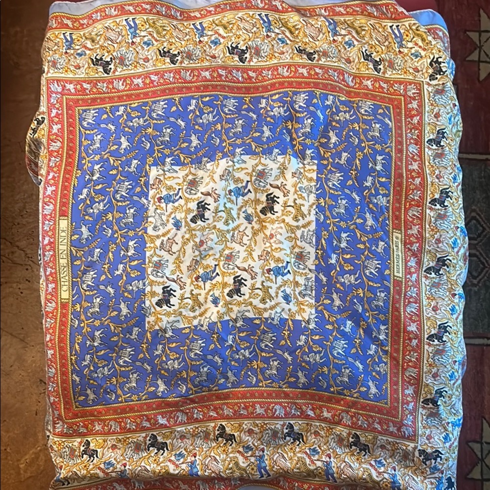 Hermes Blue and Gold Scarf